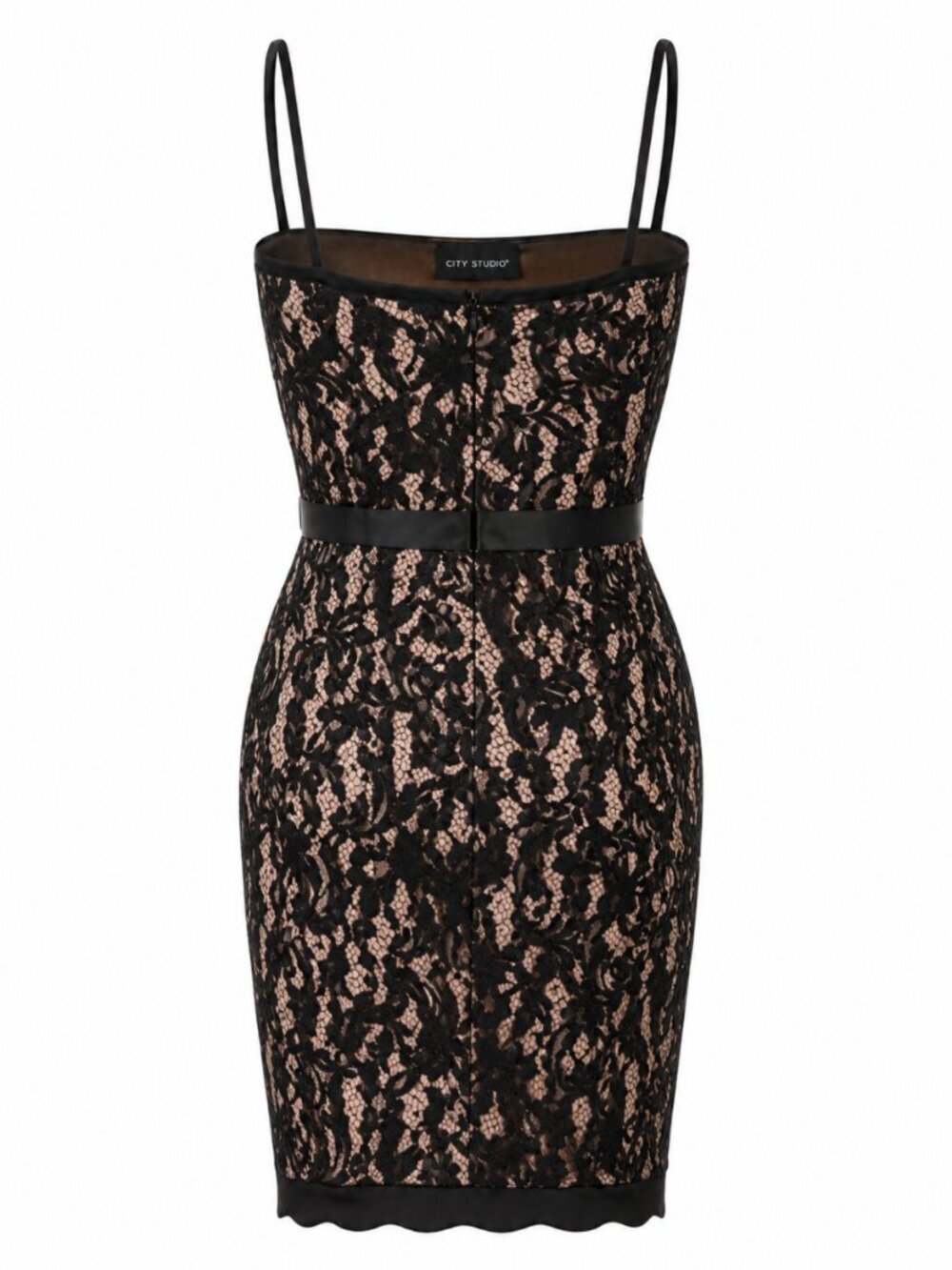 City Studio Black Nude Floral Lace Bow Bodycon Dress Size 3 NWT - Picture 6 of 6